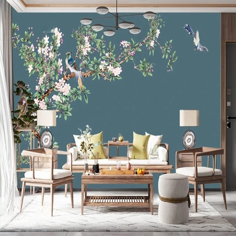 Custom Murals & Wallpaper Designs New Chinese Style Hand-Painted Floral Bird TV Sofa Living Room Bedroom Wall Art Background 3D
