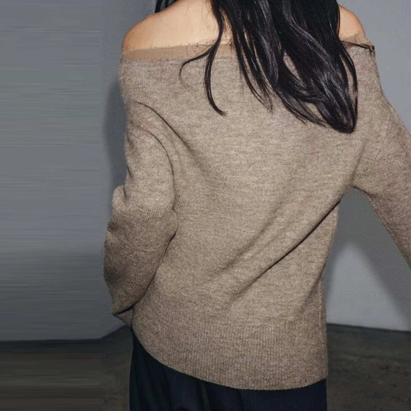 Z Sweet Faion Casacos de malha de um ombro para mulheres Sli Personali European Sle Long Sve Color Card...