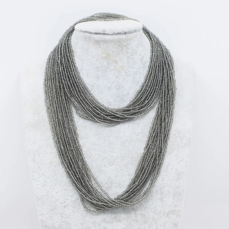 Sweater Necklace 2mm Round Faceted Spinel Glass More Strings Green Black Gray 90cm Sweater Chain Jewelry for Party Wedding