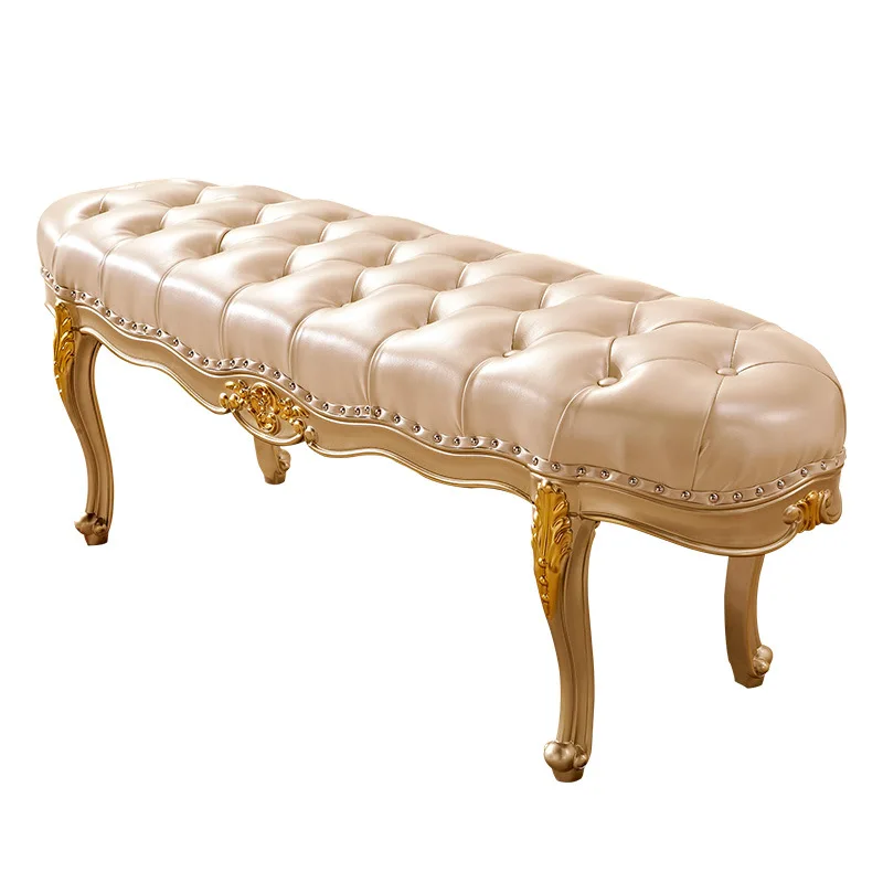 

European style bedside stool bedroom luxury leather bedside tatami before shoe changing stool chair solid wood carving