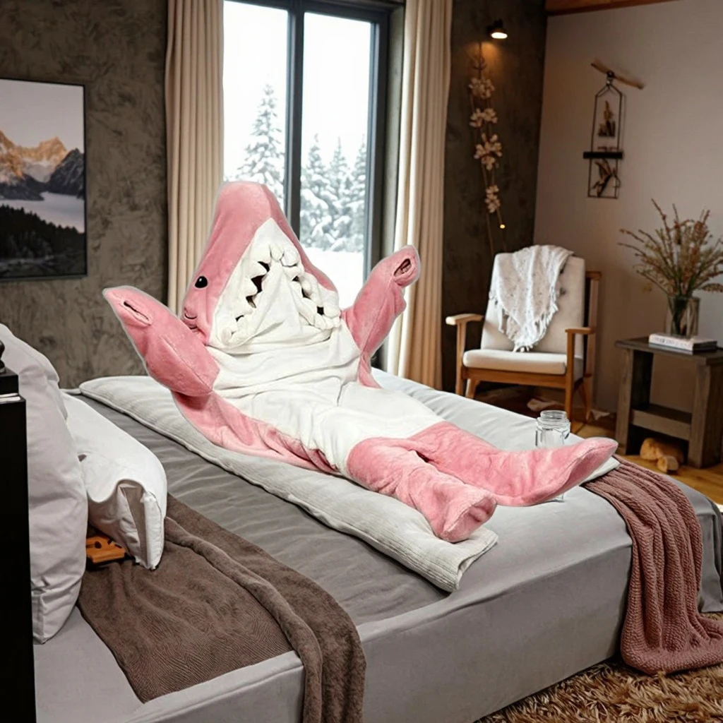 

Забавные пижамы унисекс с изображением акулы, спальные мешки с капюшоном, зимняя мягкая флисовая домашняя одежда, рождественские подарки, одинаковые комплекты для всей семьи