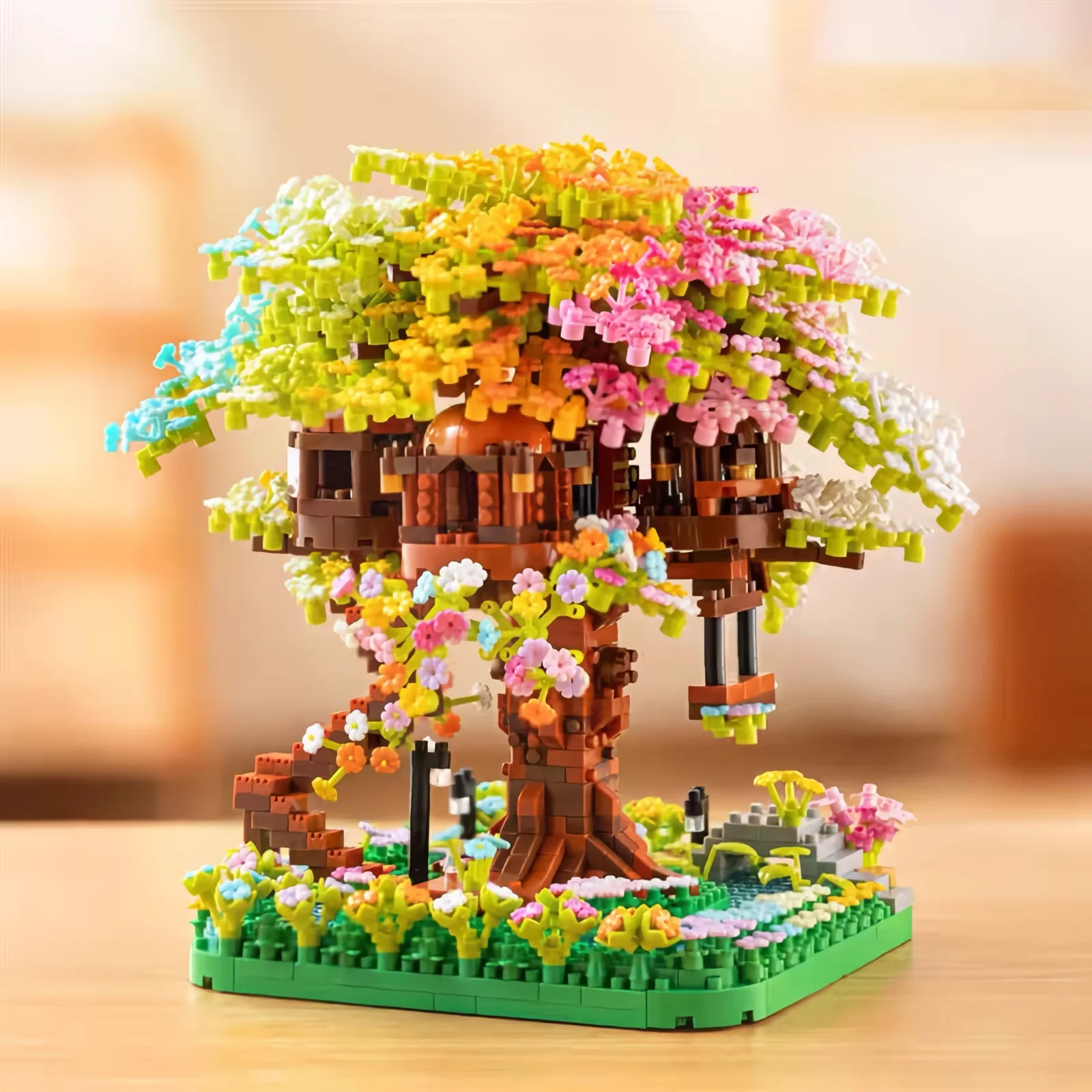 مجموعة مكعبات بناء شجرة ساكورا الصغيرة يمكنك صنعها بنفسك من طوب زهر الكرز على شكل شجرة لتزيين هدية رومانسية لصديقتك