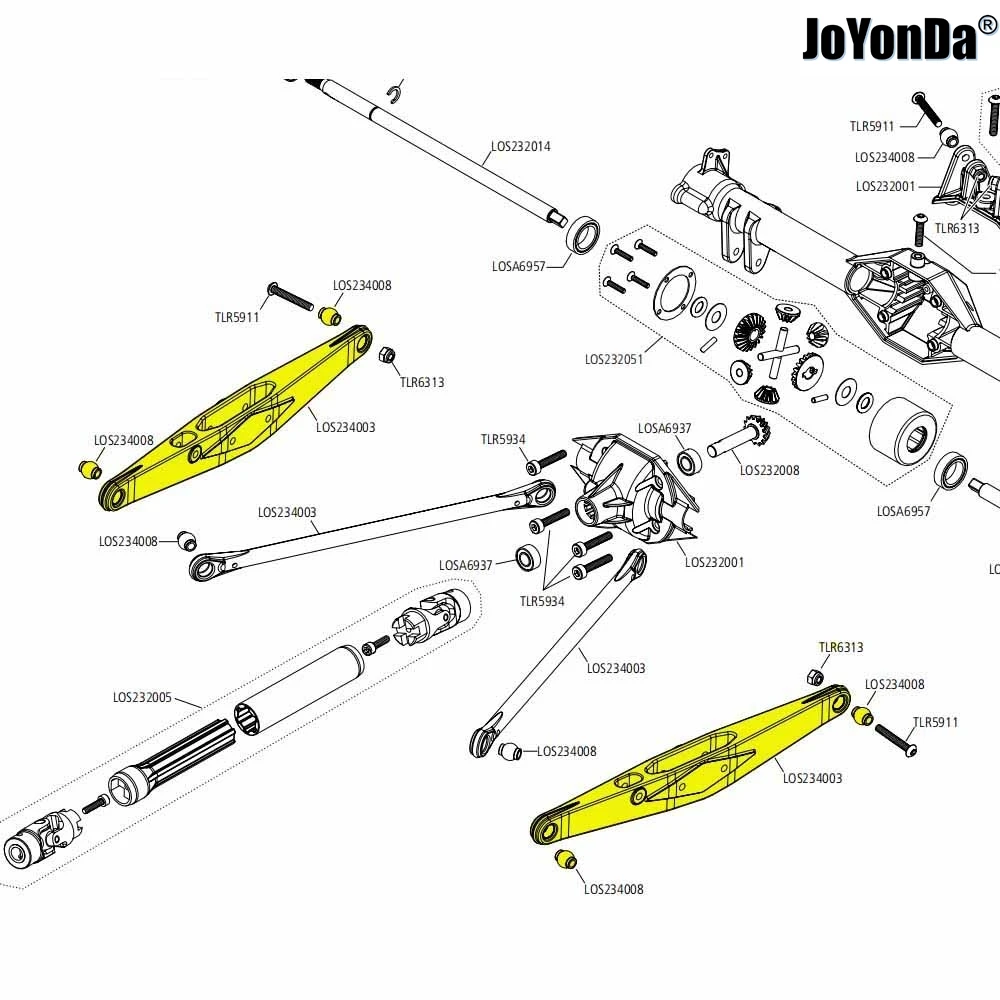 # LOS234003 aluminiowe tylne dolne wahacze do RC Car Team Losi 1/10 BAJA REY 4wd Rock Rey RTR