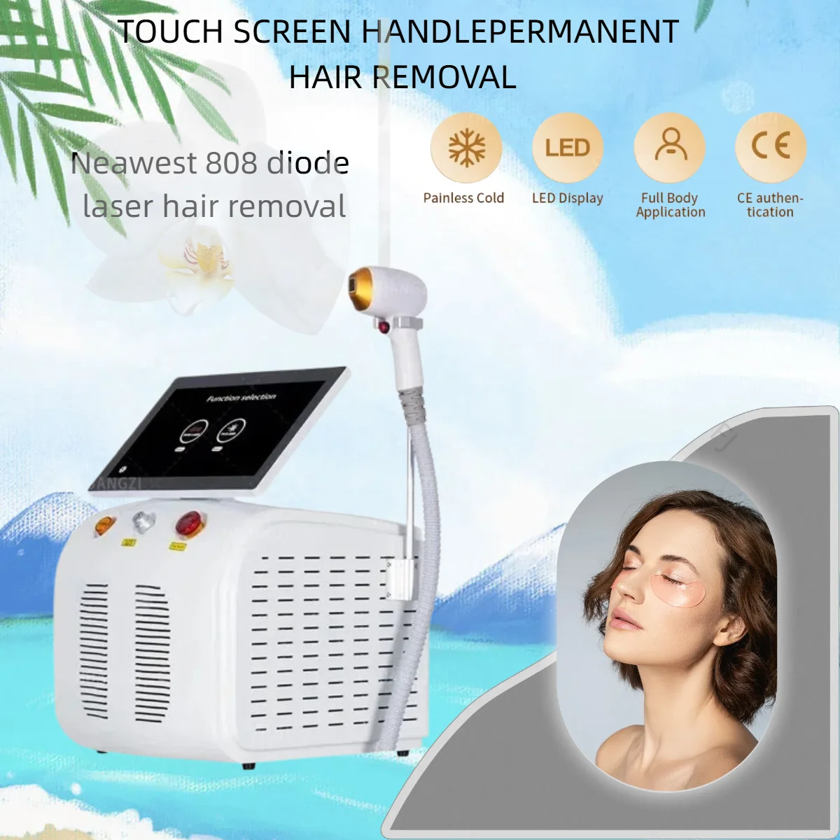 

Высокоэффективный лазерный эпилятор с 3 длинами волн (755, 808, 1064 нм) для удаления волос, с охлаждением, для всего тела, для домашнего использования