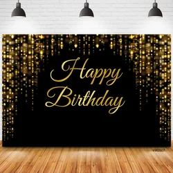 Happy Birthday Party Backdrop Black And Gold Sparkle Shining Dots Photography Background Baby Child Party Banner Photocall Decor