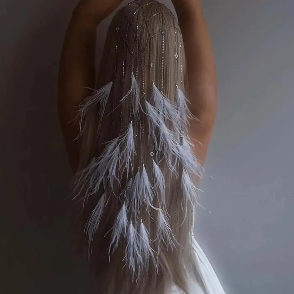 

Популярный трансграничный головной убор с бахромой и перьями, женский ретро-аксессуар в богемном стиле, сетчатая повязка на голову, уникальный нишевый аксессуар для волос невесты