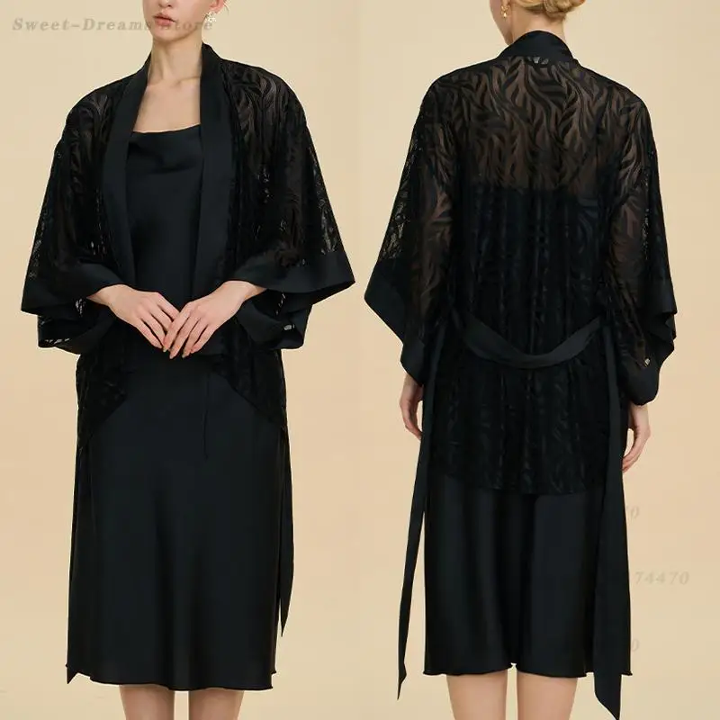 

Elegant Perspective Cardigan Robe Nightgown Set Sexy Long Spaghetti Strap Nightdress Lingerie Home Wear Satin Chiffon Sleepwear