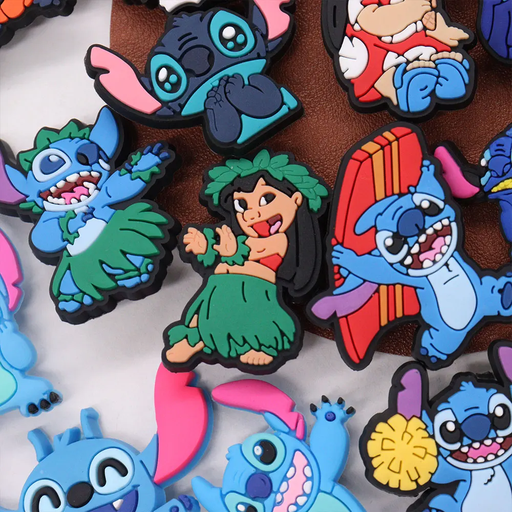 1-27pcs Lilo & Stitch Angel Free Hugs Adorable Clog Charms Miniso Disney Shoes Button Decoration DIY Wristband