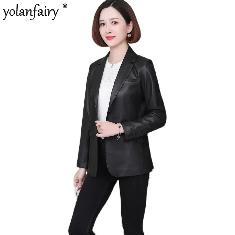 Genuine Leather Coat Women's Sheepskin Jacket Female Suit Jackets Short Slim Single Leather Clothes Elegant Ladies 2023 New Fall