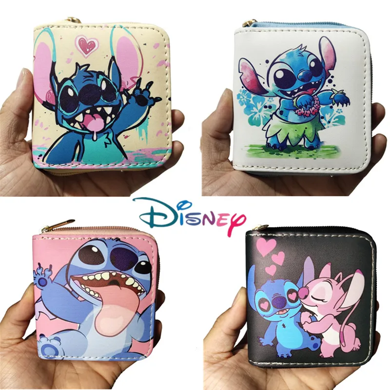 Disney-cartera de dibujos animados para niños, monedero corto con estampado de Lilo y stitch, tarjetero multicapa de lujo