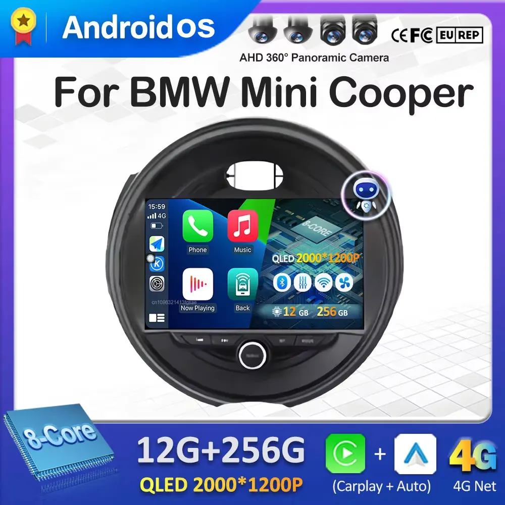Android OS For BMW Mini Cooper Car Multimedia Audio Video Player Wireless Carplay DSP Stereo QLED IPS Screen Bluetooth Head Unit