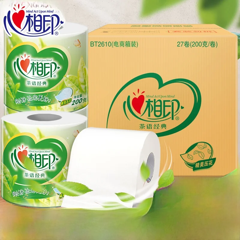 Heart to Heart 200g Four Layer Toilet Paper with Core Roll Paper Towels Tea Language Print Hygienic Roll Paper 27 Rolls Box B...