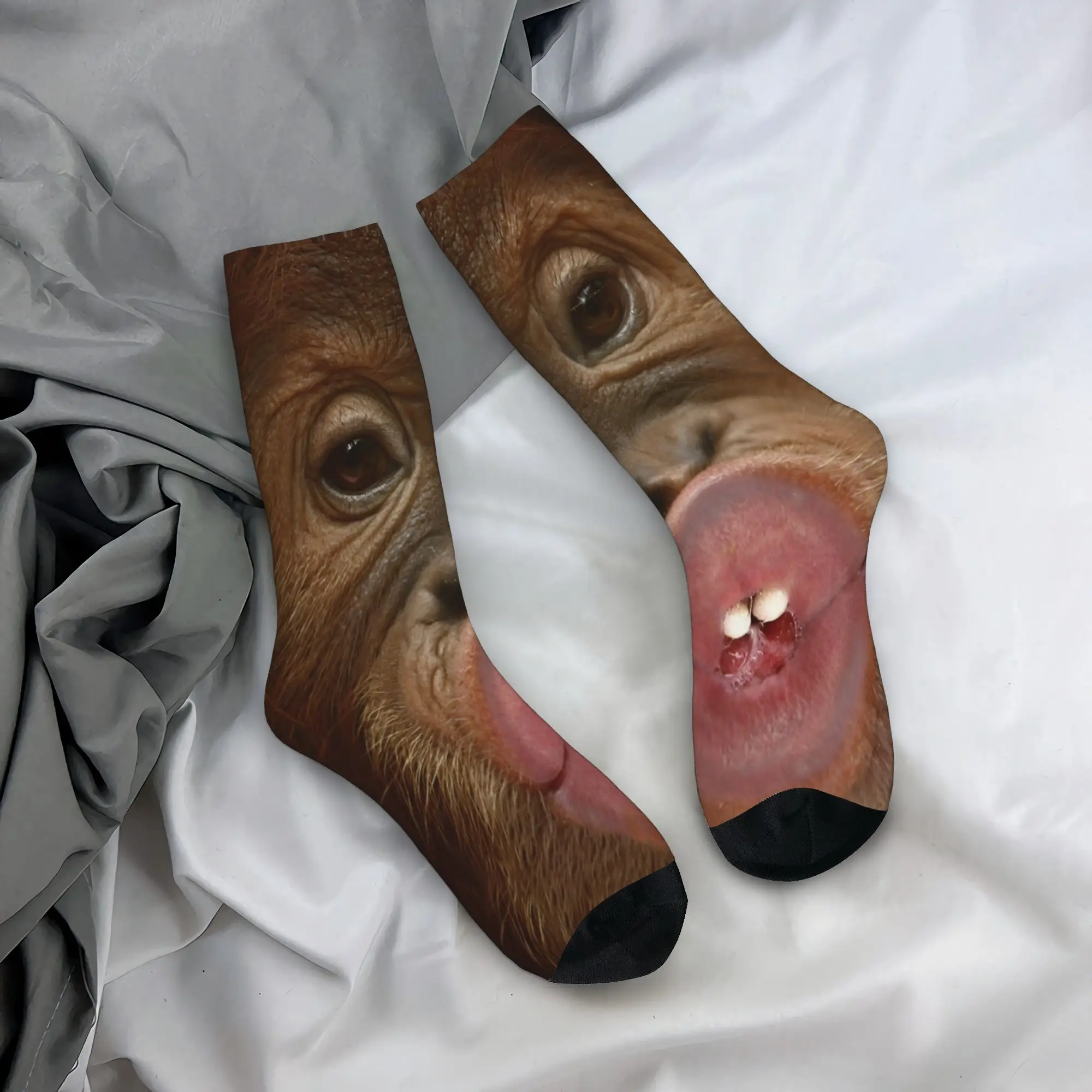Custom Novelty Mens Funny Baby Gorilla Face Dress Socks Unisex Comfortable Warm 3D Print  Crew Socks