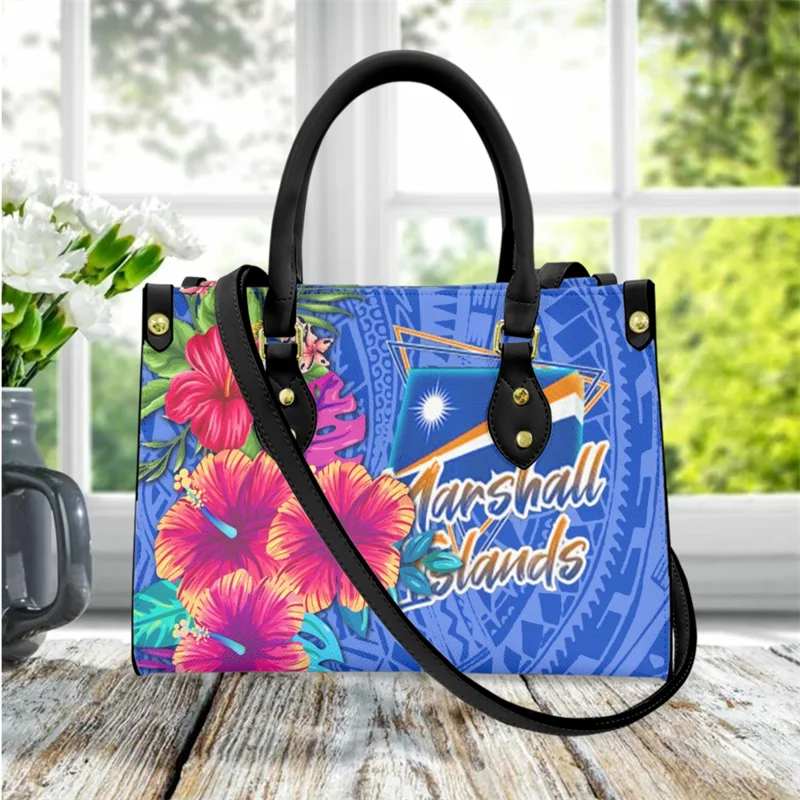 

Женские сумки Marshall Island с полинезийским принтом гибискуса, кожаные, роскошные, через плечо, маленькие сумки-мессенджеры для женщин, Bolsa