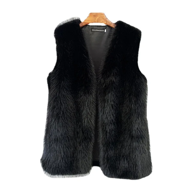 Europe and The United States Imitation Tuscan Fox Fur Winter Long Imitation Fur Vest Warm Women Vest Coat Soft.