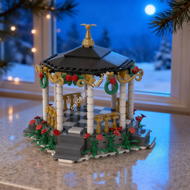 342pcs MOC Seasonal Christmas Town Gazebo Winter Village Model Building Blocks Architecture Christmas Gifts Education Toy Idea