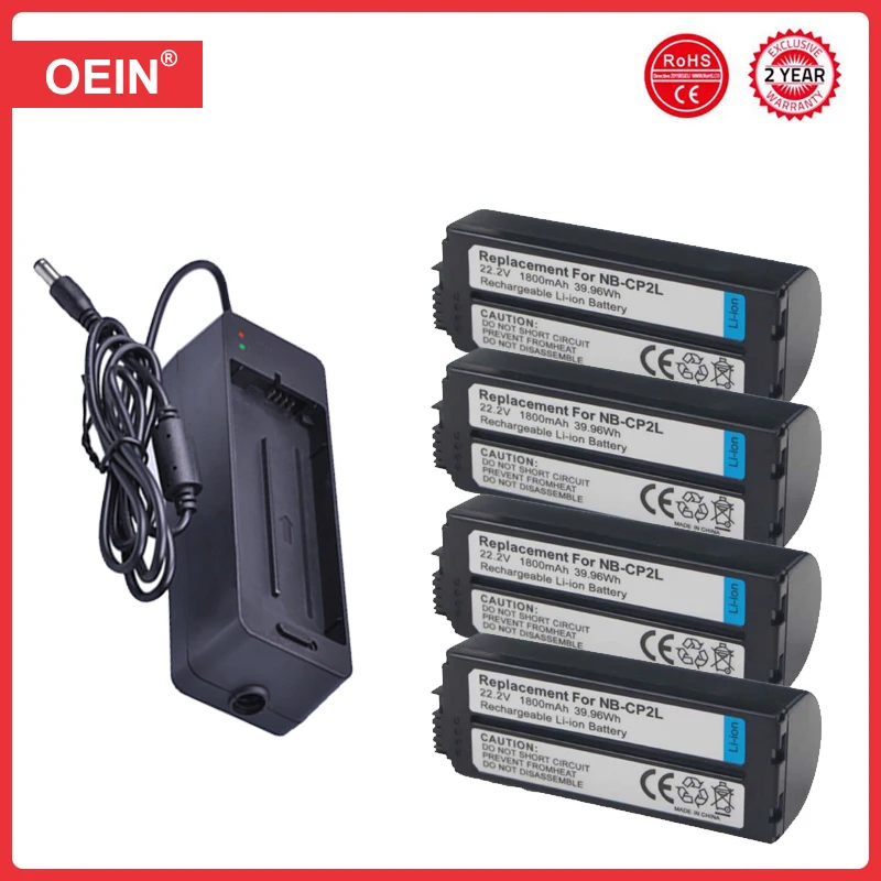 4Pc 1800mAh NB CP2L NB-CP2L Battery + Charger Adapter for Canon NB-CP1L CP2L SELPHY CP100 CP200 CP300 CP400 CP510 CP600 Printers