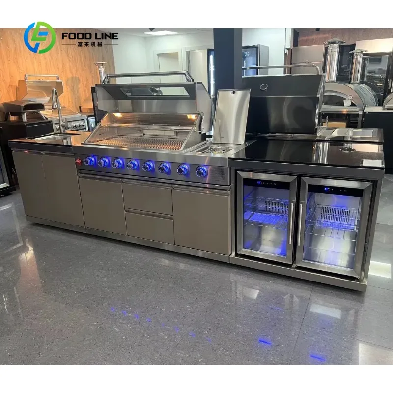 Customized Modern Modular Design Outdoor Kitchen Cabinet with Stainless Steel BBQ Equipment Modern Outdoor Kitchen Cabinet