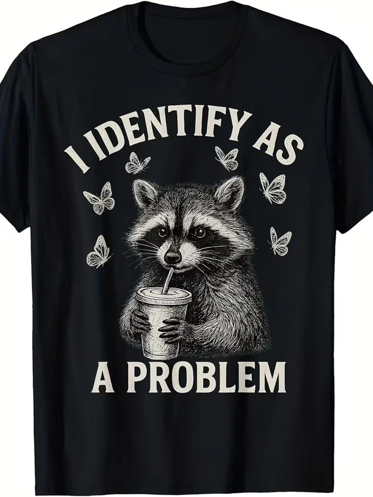 Vintage Men's I Identify As A Problem Meme Graphic Y2K T Shirt Tee Cotton Women Summer Streetwear Oversize Harajuku Casual Trend