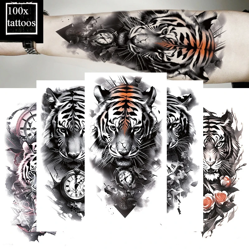 New  Designs Wholesale 100X Half Arm Waterproof Fake Tattoo Sticker Symbol Animal Flower Totem