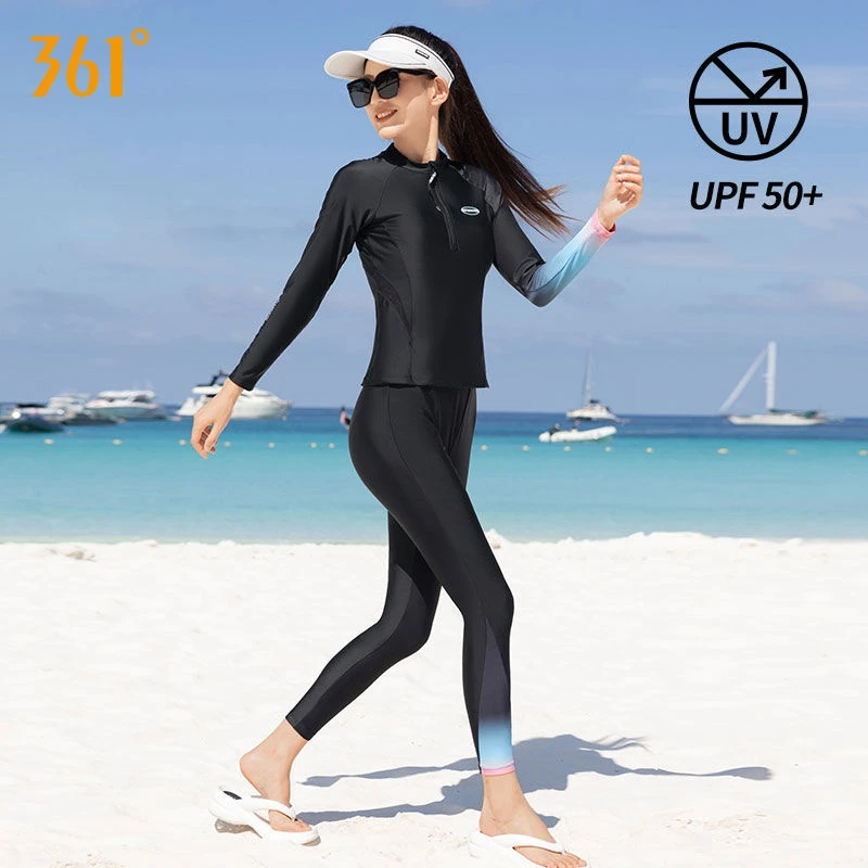 

361Women Sun Protection Long Sleeve Surfing Push Up Swim T-Shirt Pants UPF50+Workout Yoga Outfits Bathing Beach Rash Guard