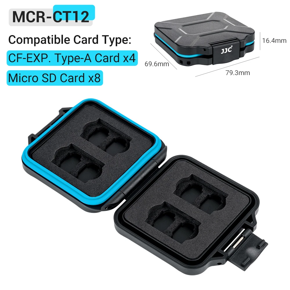 JJC Micro-SD-Kartenetui mit 12 Fächern, wasserdicht, CFexpress Typ A, Kartenhalter, EVA, weicher Schaumstoff, antistatisch, MicroSD-Speicherkarten-Aufbewahrungsbox