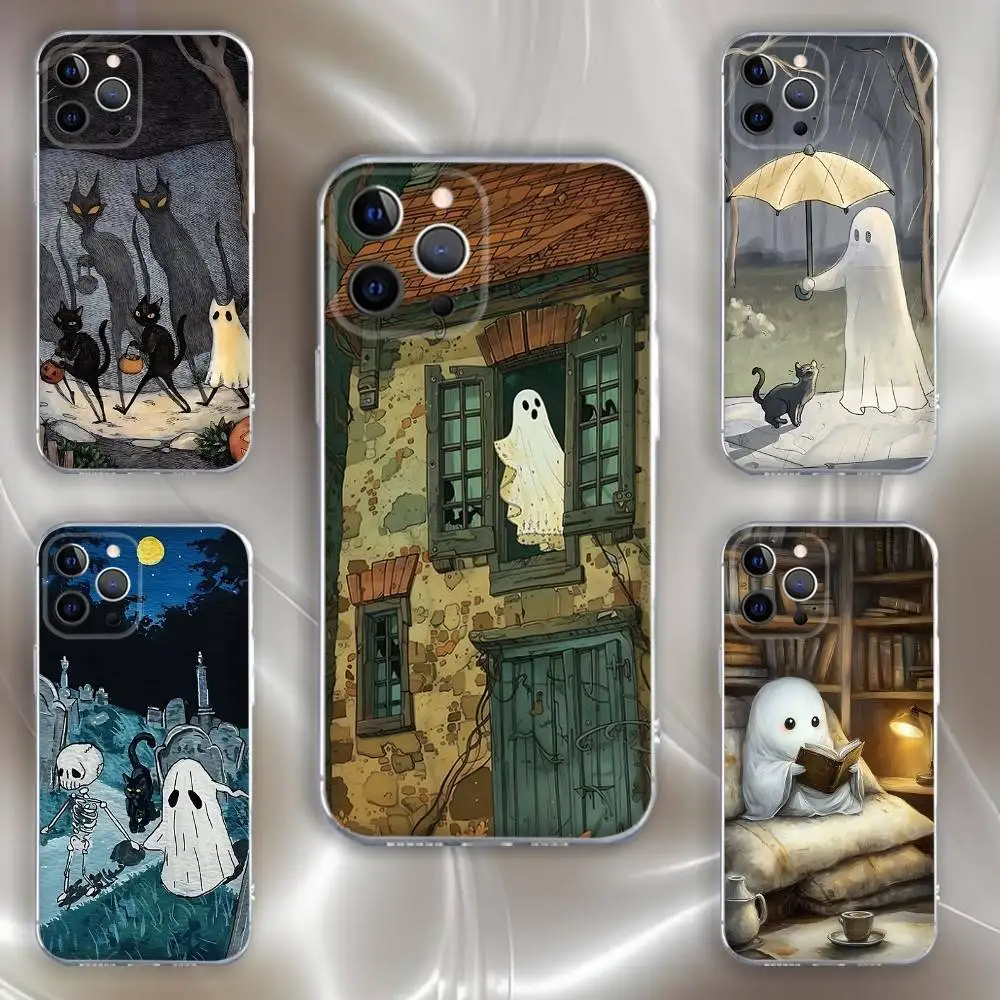 

Oil Painting Cute Ghosts Lovely Phone Case For iPhone 16,15,14,13,12,11 Pro,Max,Plus,X,XS,XR,SE,Mini Transparent Silicone Soft