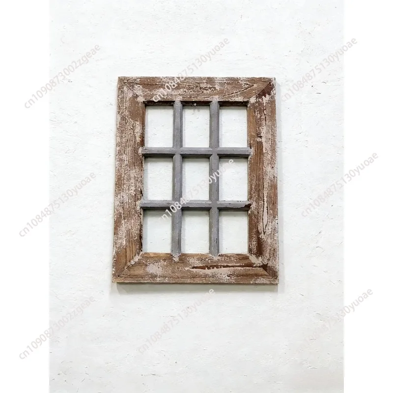 Vintage Old Solid Wood Lattice Window Frame Wall Home Decoration
