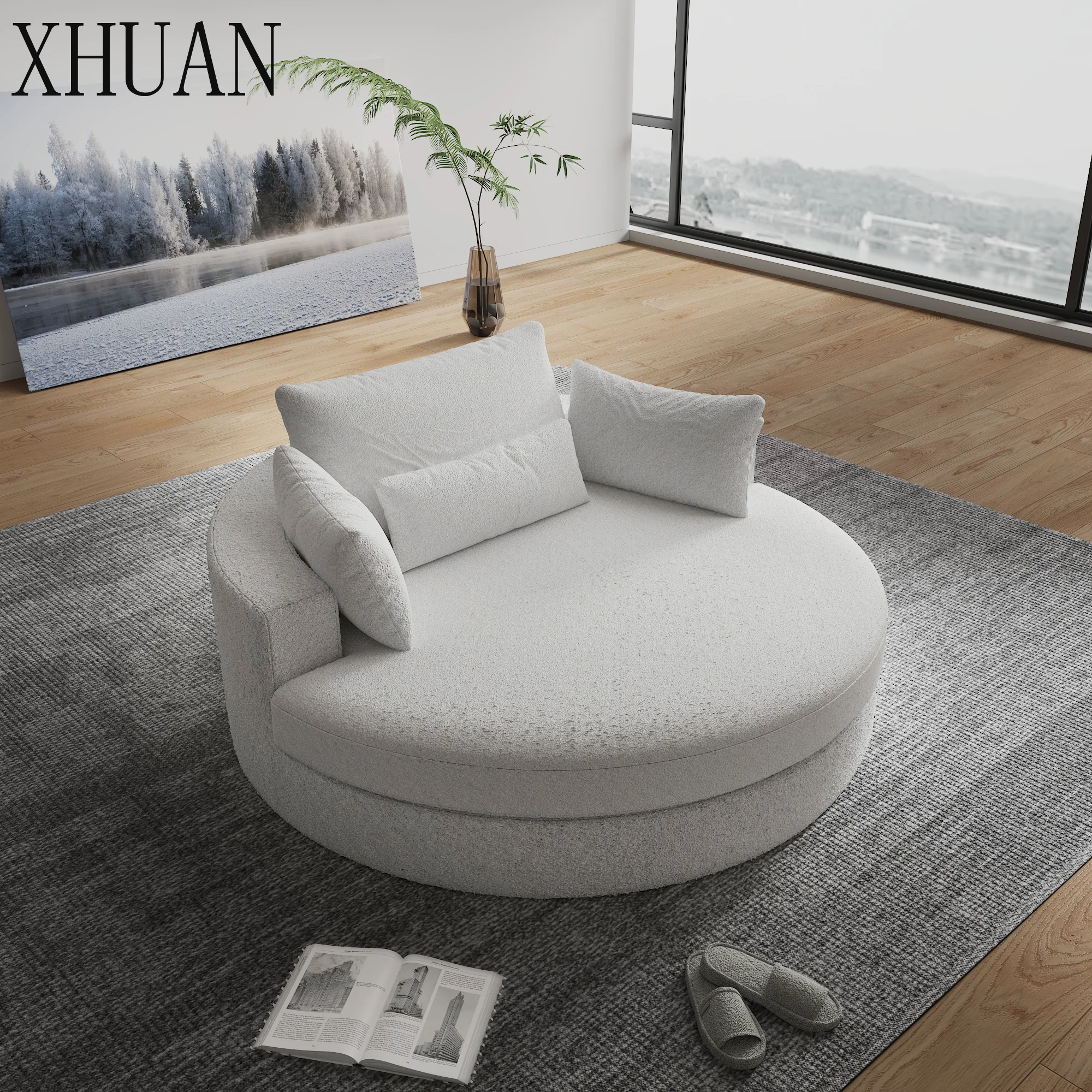 Custom 140cm Diameter Round Sofa Chair Luxury Compressed Sofa Filling 5 Layer Foam Design Comfortable Round Sofa With Throw Pil