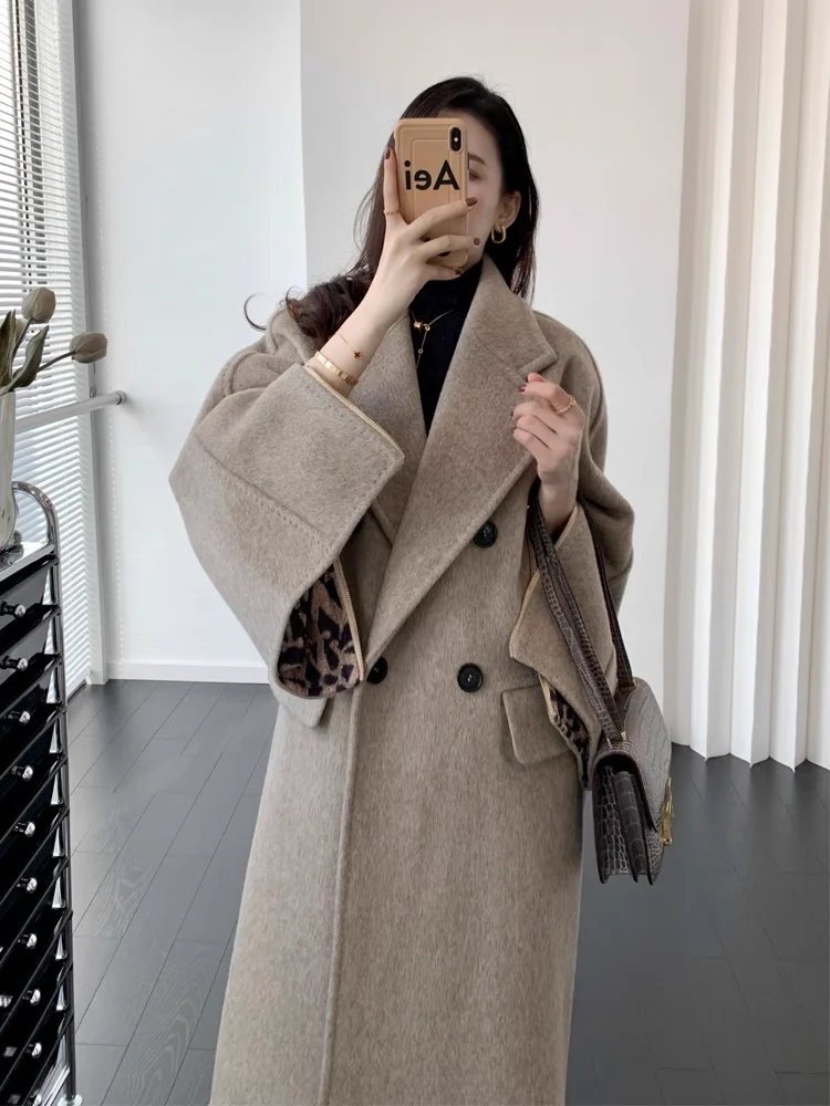 Autumn And Winter New Ethel Alpaca Cashmere Mid-Length Zipper Cuff Woolen Coat Women