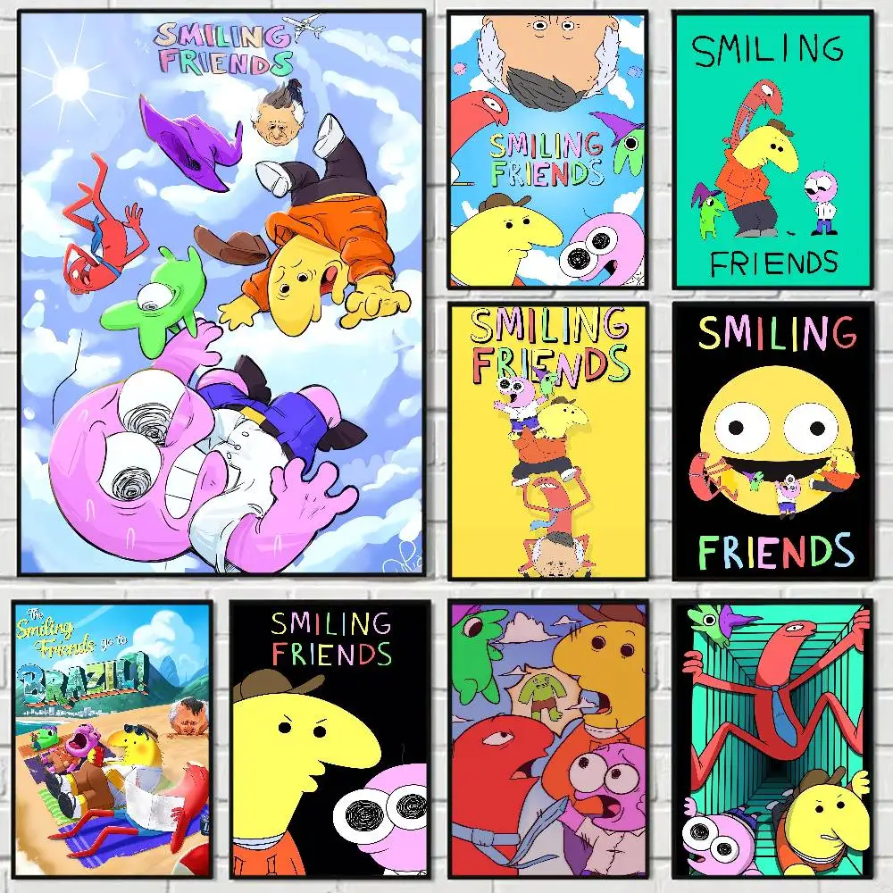Anime Smiling Friends Cartoon Anime Poster Watercolor Art Kids Room Decoration Wall Hanging Painting Kids Gift