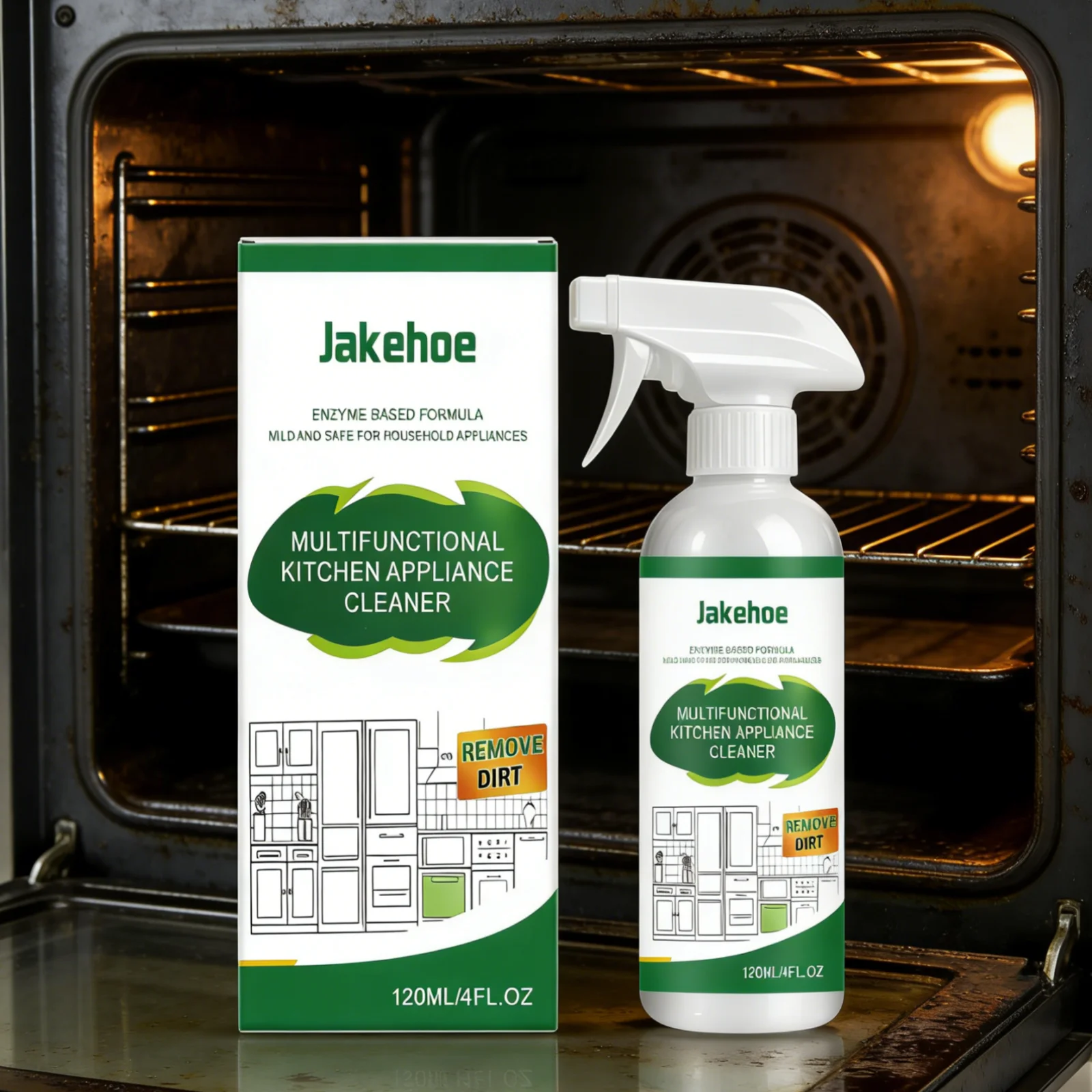 Jakehoe Kitchen Appliance Cleaner Powerful Grease Remover Decontamination Gentle Household Multifunctional Kitchen Cleaner 120ml