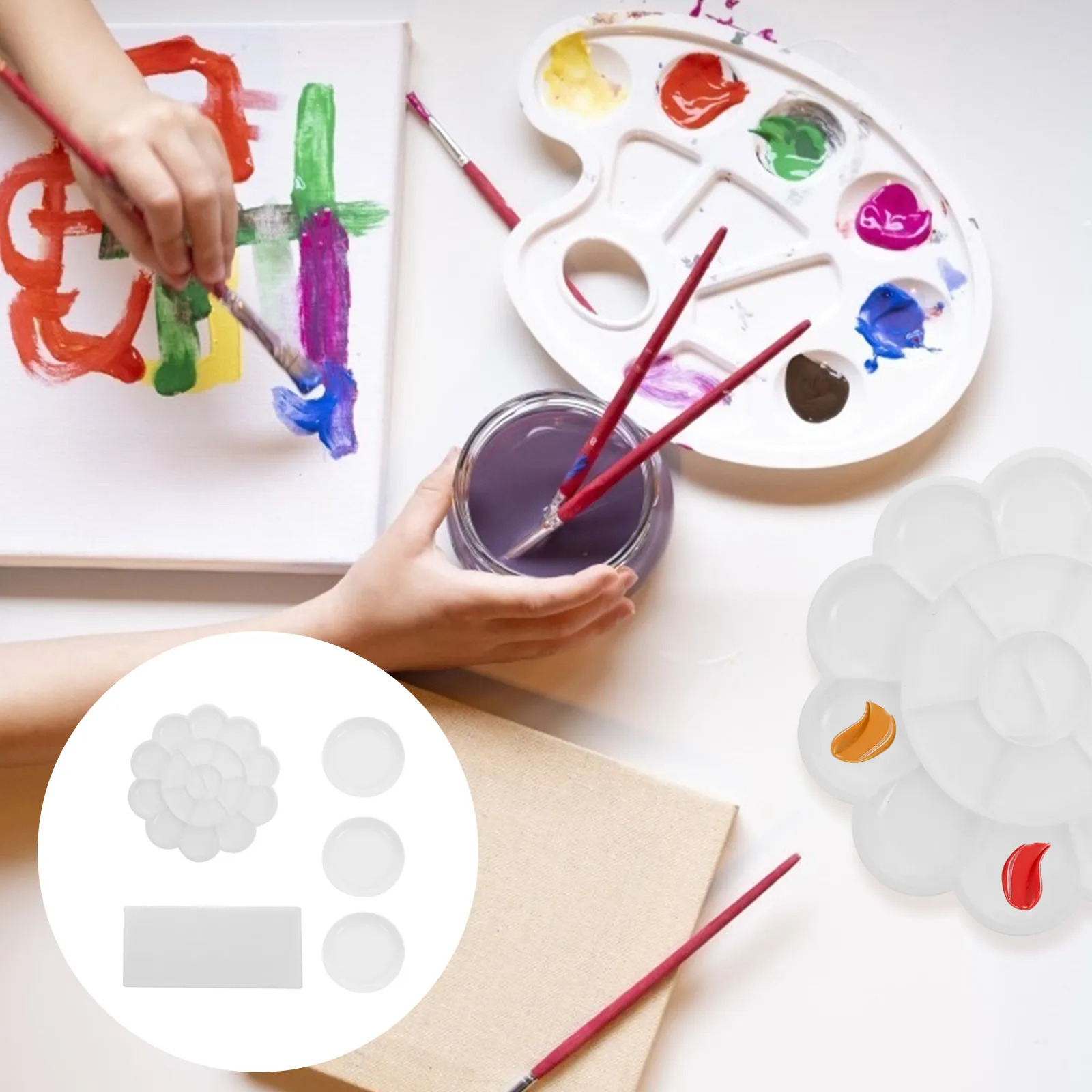 1Set Color Mixing Plate Paint Tray Premium Plastic Artist Pallet for Oil Watercolor Gouache Pigment Painting Paint Tray