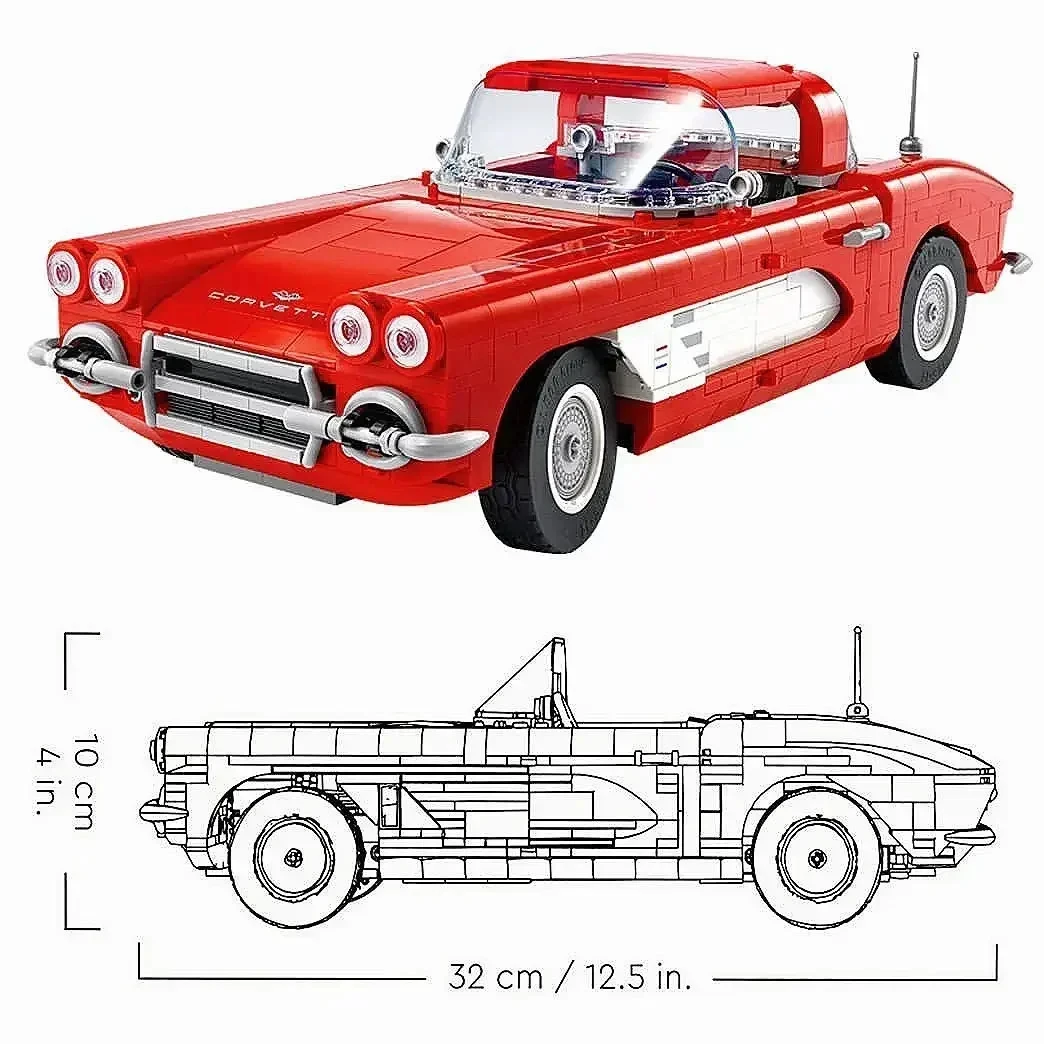 MINISO Disney 2024 1210pcs Legoing Technical 10321 Retro Sport Car Building Blocks Assemble Vehicle Bricks Toys Boyfriend Gift