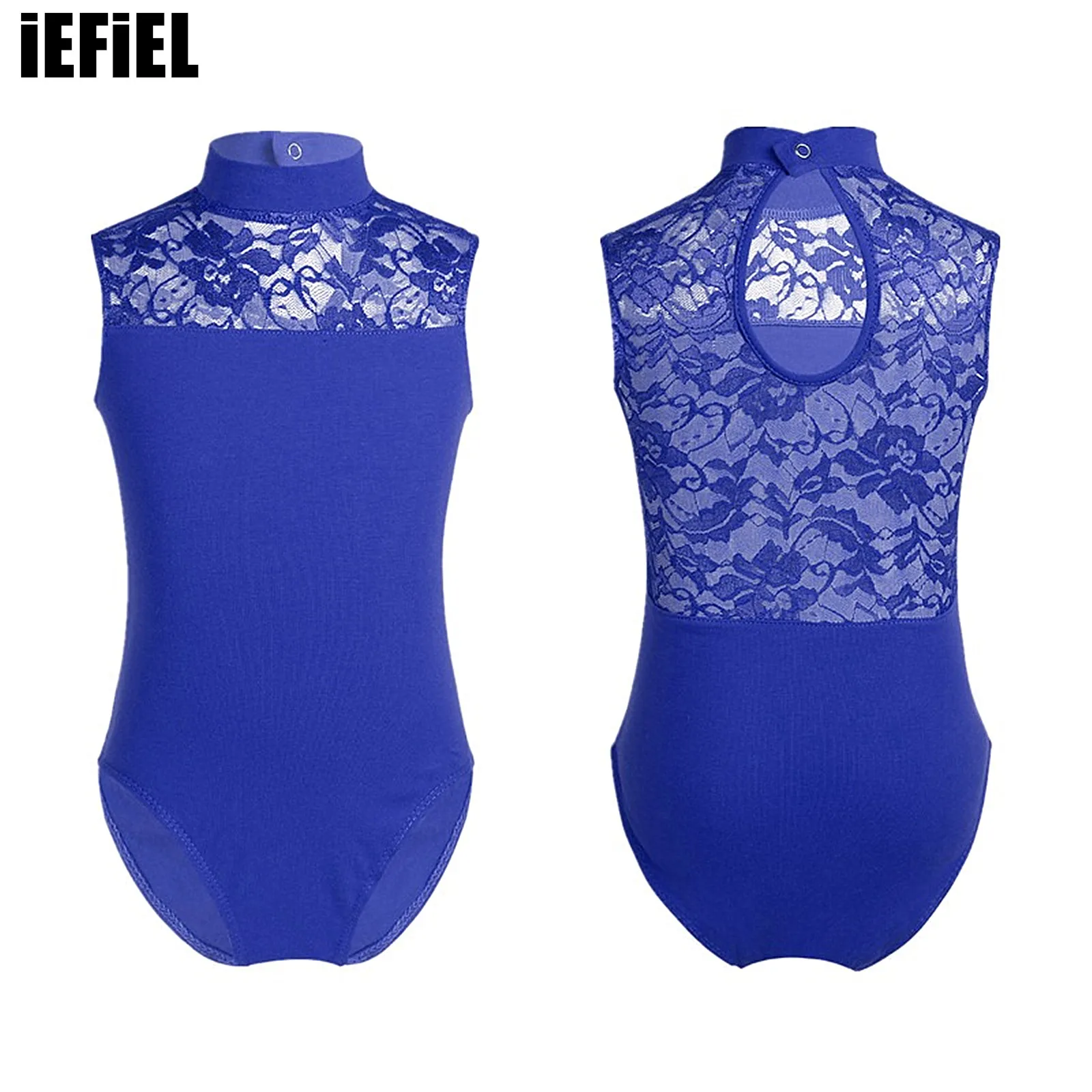 

Kids Girls Lace Dance Leotard Sleeveless Turtle Neck Backless Ballet Gymnastics Jumpsuit