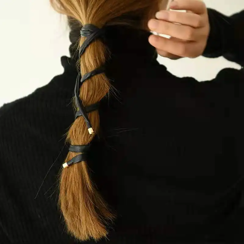 Lazos para el cabello de cuero PU con personalidad para mujer, cuerda para el cabello, bandas de soporte de cola de caballo trenzadas, accesorios