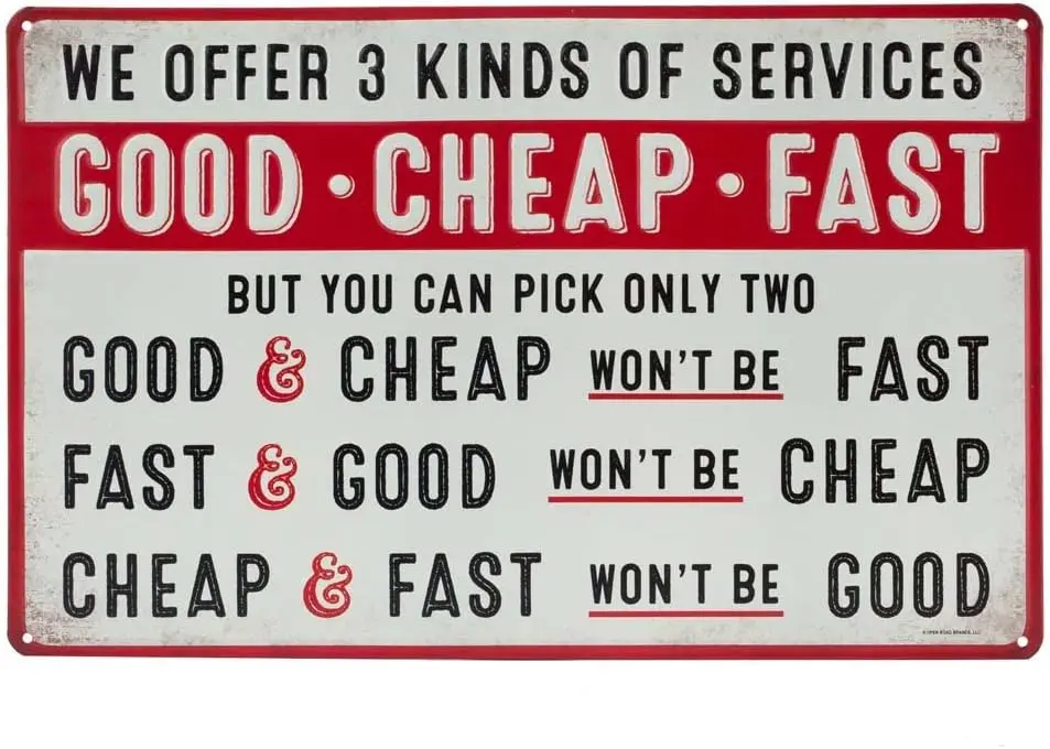 Good Cheap Fast Services Embossed Metal Sign - Funny Vintage Garage Great Gift Idea