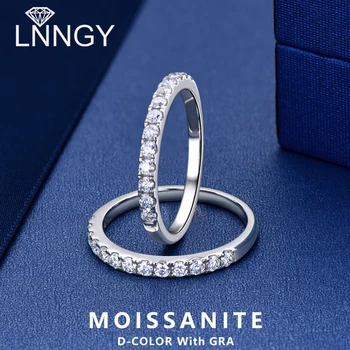 Lnngy pave setting 2mm half eternity Moissanite ring 925 sterling silver wedding rings for women girls Bijoux Bague jewelry