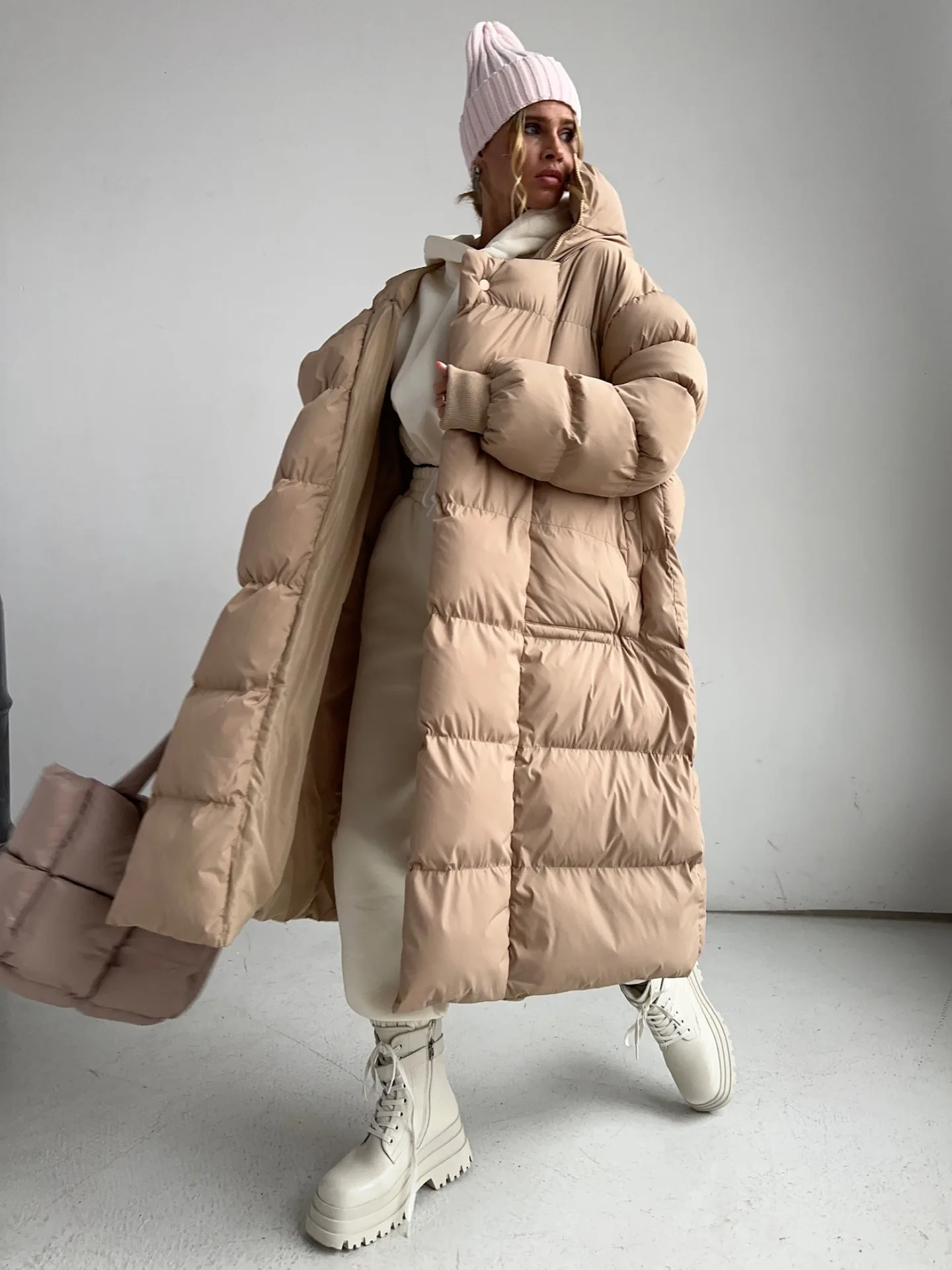 Winter Women Long White Duck Down Cotton Coat Fashion Windproof Hood Casual Thickened Warm Cotton Coat Women Parkas Jacket Coat