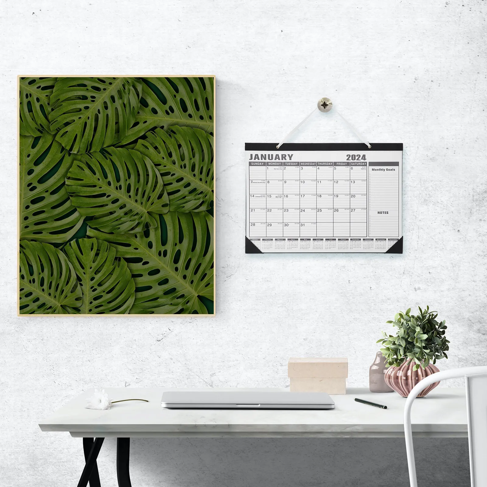 

Daily Use Wall Calendar 2024 Hanging Monthly English Calendar Noting Function for Office Home Room Study Simple Chic Sturdy