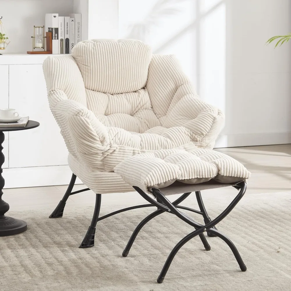 Modern Ergonomic Lazy Chair with Ottoman for Adults: Comfortable Lounge Accent Chair with Armrests and Footrest for Small Spaces
