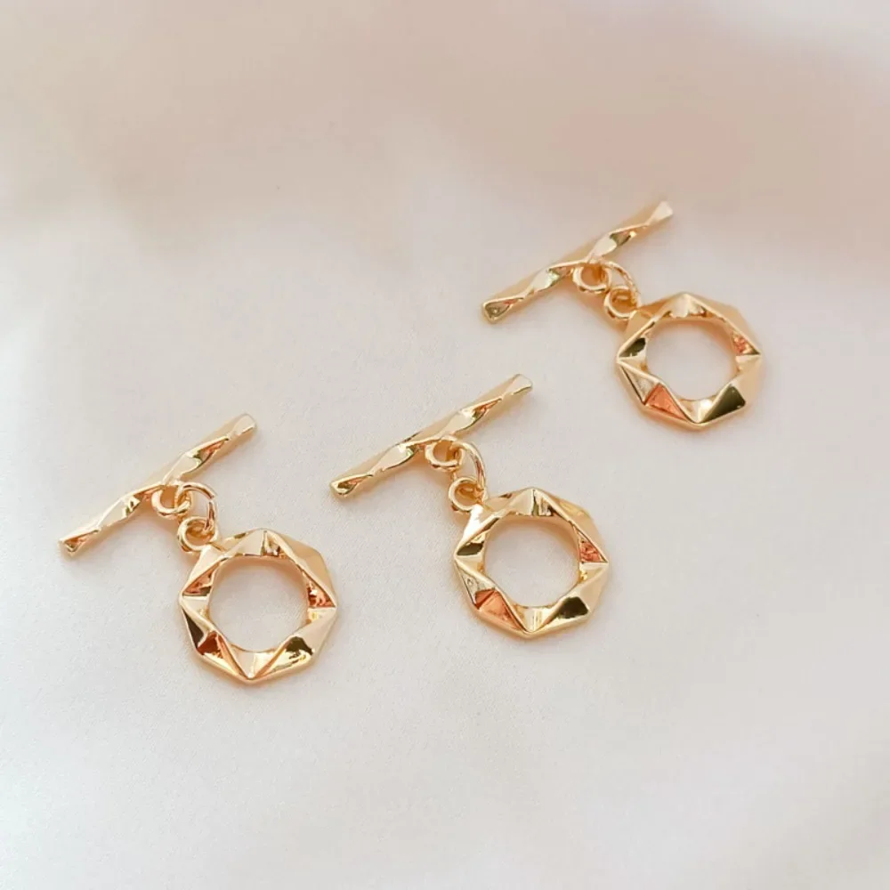 

DIY 14K Gold-plated Multi-faceted Twisted Pentagonal Smooth Surface Luster OT Buckle Bracelet with End Connection Buckle