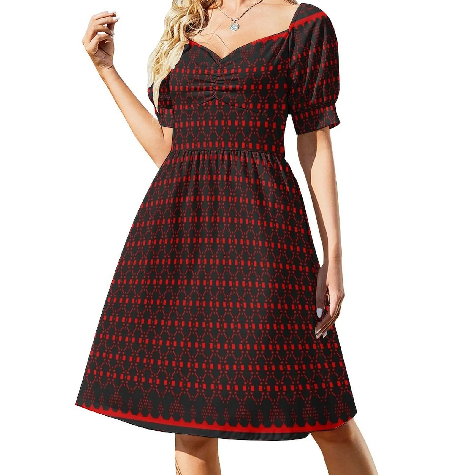 

Thai Silk Dark Red Black Traditional Thai Silk Pattern Traditional Thai Design Short-Sleeved Dress Evening dresses