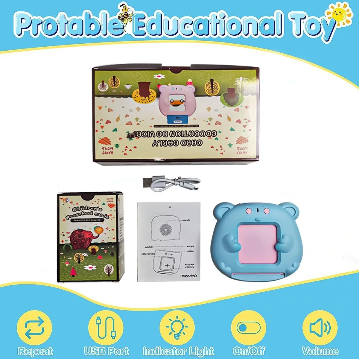 Talking Flash Card Learning Machine for Kids - Electronic Audio Language Tutor for English Spanish French Ideal for Kindergarten