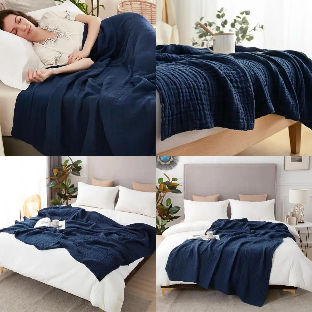 

Хлопковое муслиновое одеяло King Size — мягкое, дышащее, всесезонная марля, 108x90, темно-синее