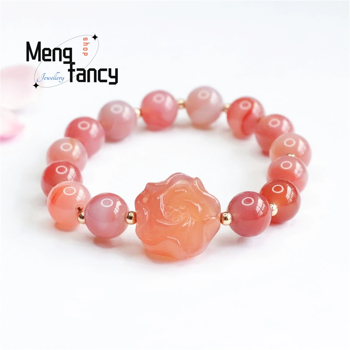 Natural Yanyuan Pink Agate Ball Flower Bracelet Simple Atmosphere Personality Fashion Versatile Retro National Style Women Gift