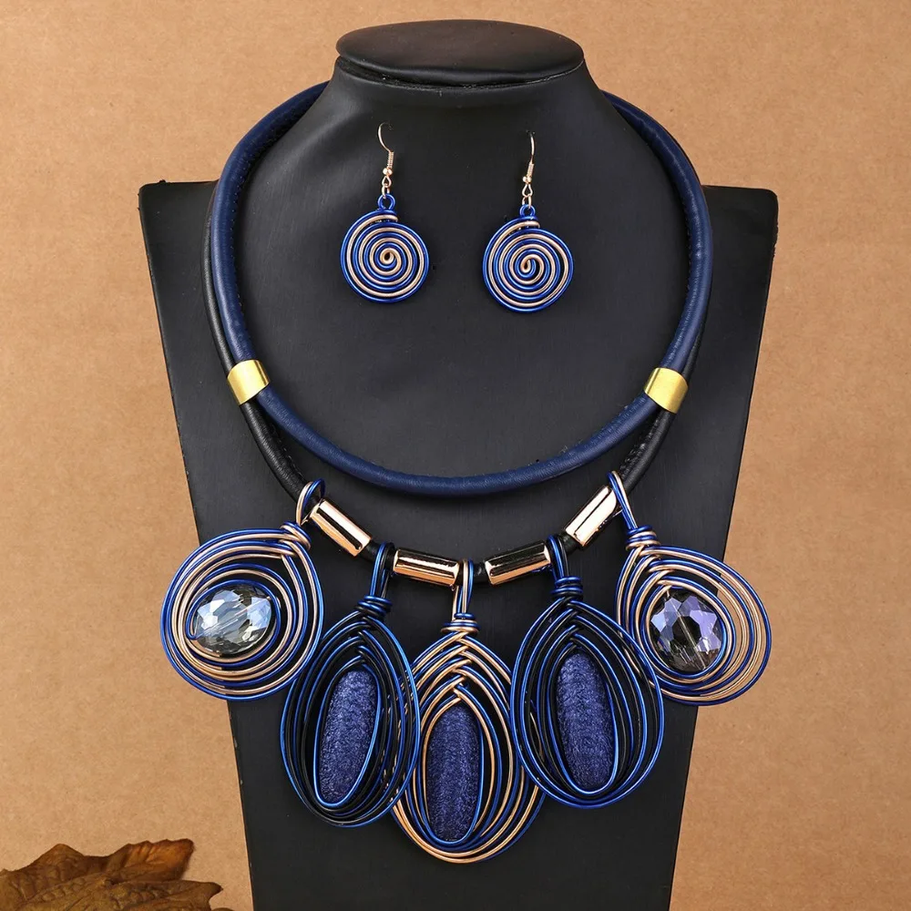 

Rhinestone Inlaid Multi-layer Jewelry Set African Crystal Necklace Earrings Set Hand-woven Exaggeration Women Jewelry Set Gifts