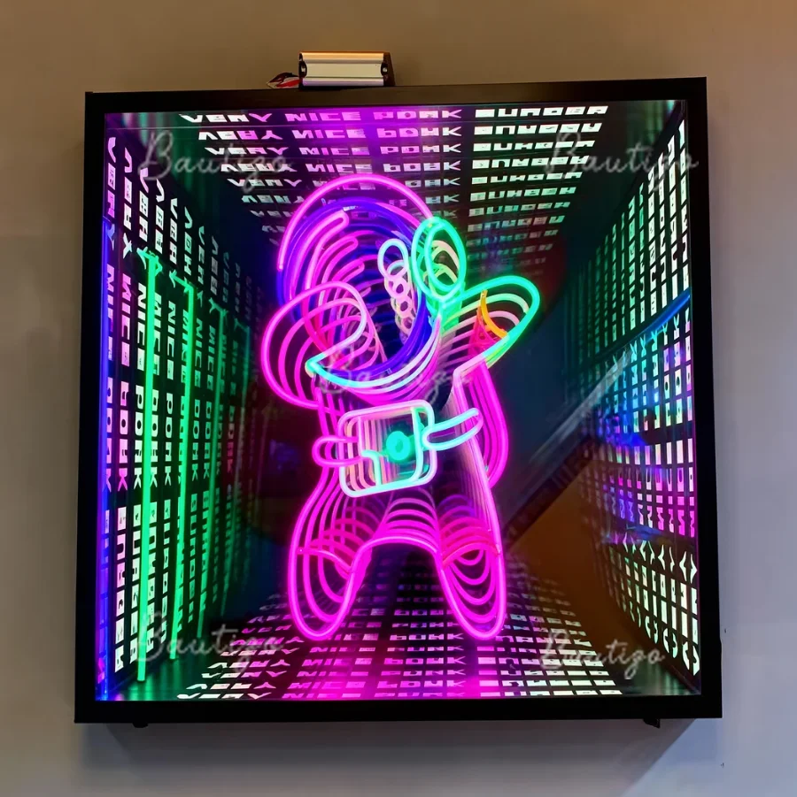 Custom LED 3D Infinity Mirror Light Up Sign Wall of Letters LED 3D Light Modern Geometric Up Advertising Business Art Logo Sign