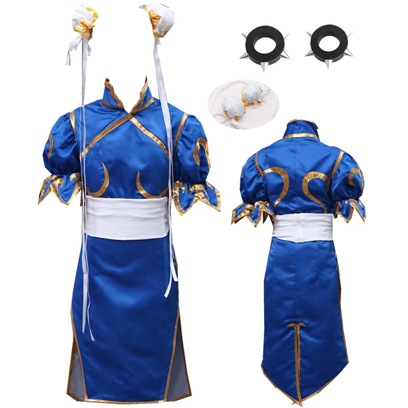 

Anime Game Cosplay Blue Chun-Li Costume Blue Cheongsam Chun-Li Fighter Women's Outfit Costume Halloween
