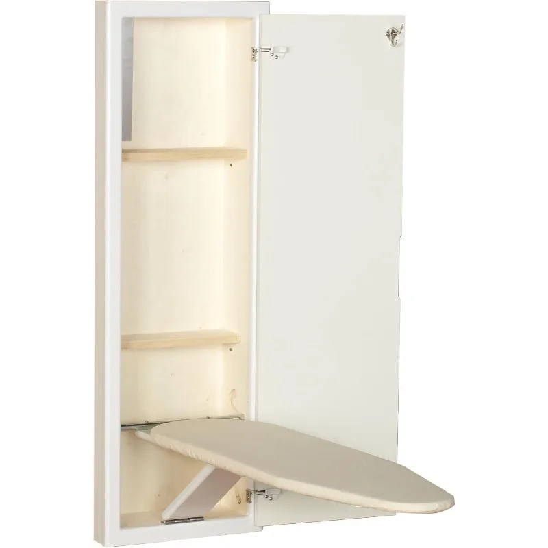 In-Wall Recessed Ironing Cabinet With Storage Shelves, White